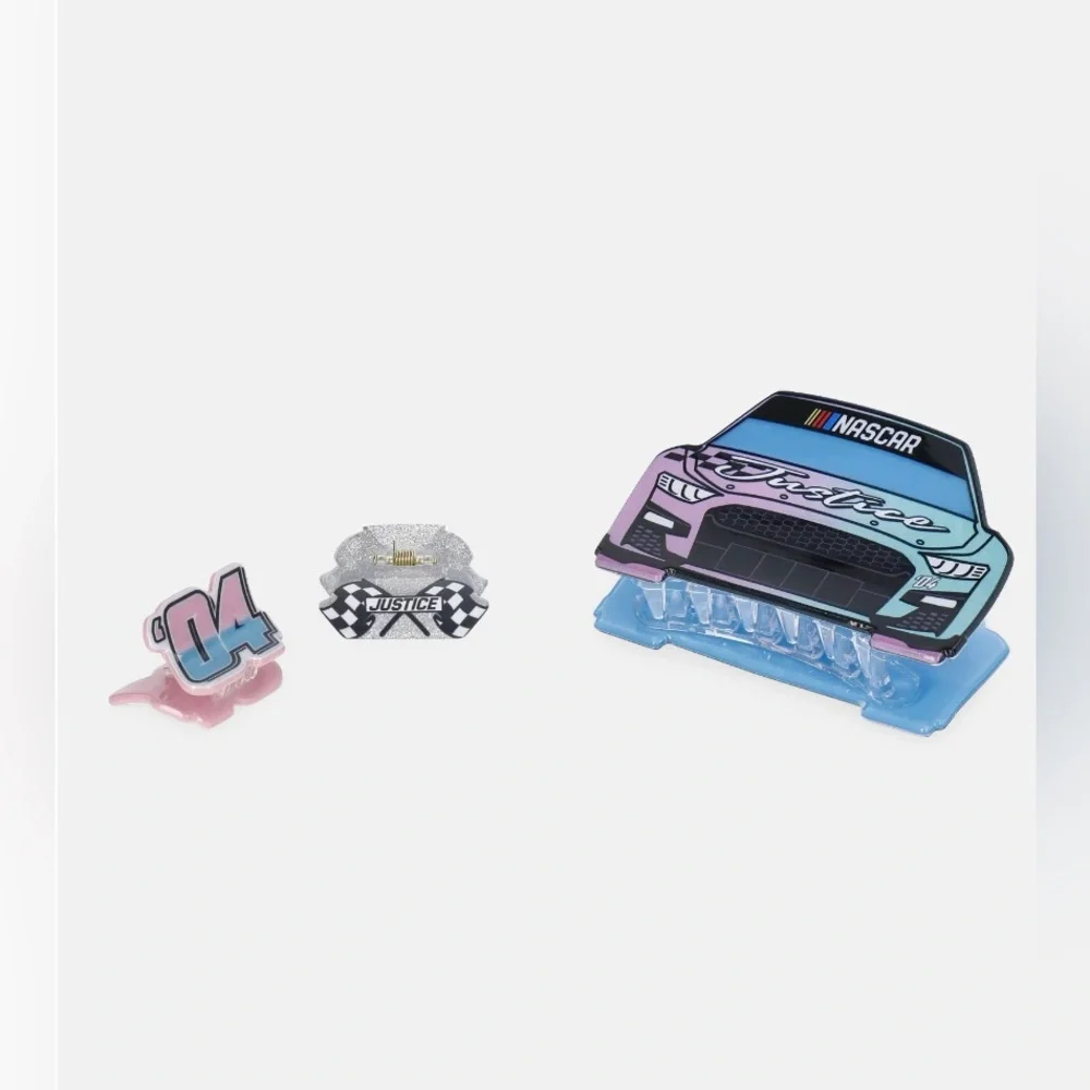 NWT Justice x NASCAR 3 Piece Claw Clip Set Racing Hair Accessories